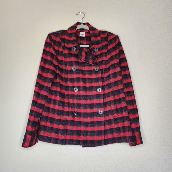Cabi Red Buffalo Plaid Evermore Inspired Flannel Blazer Peacoat M - Picture 3 of 7